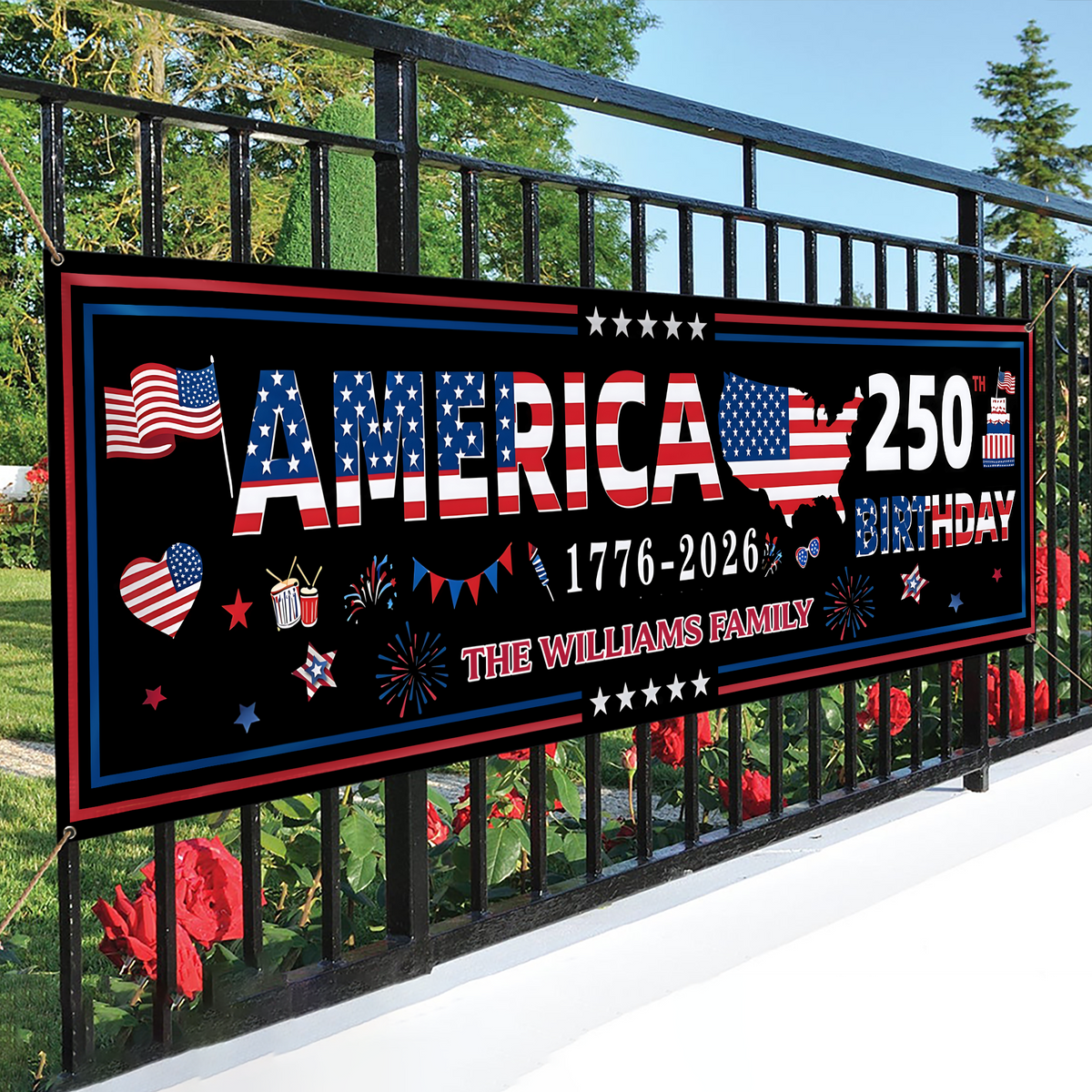 Personalized Family Name 250 Anniversary USA Banner HA75 920900