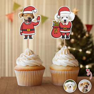Custom Funny Dog Photo Christmas Cupcake Toppers Xmas Decor TH10 894767