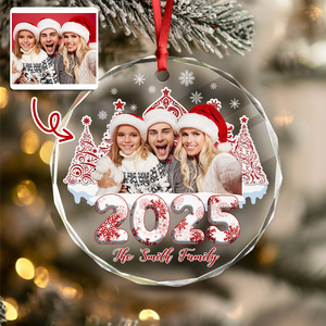 Custom Photo 3D Effect Family Toile De Jouy Christmas Trees For Family Glass Ornament LM32 895063