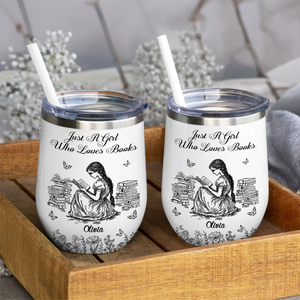 Personalized A Girl Who Loves Books Toile De Jouy Wine Tumbler LM32 893991
