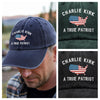 Charlie Kirk - A True Patriot Washed Denim Baseball Cap LM32 65453