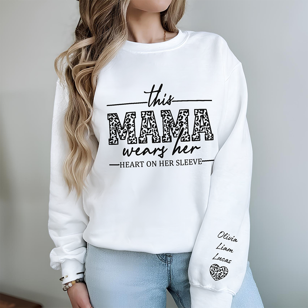 Personalized This Mom Wears Her Heart On Her Sleeve Printed Sweatshirt LM32 899095