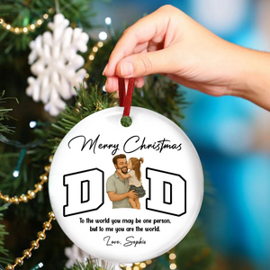 Custom Portrait Photo Merry Christmas Dad Kid Play Together Ceramic Ornament LM32 893869
