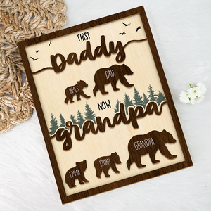 Papa Bear With Kid Name Family 2-Layered Wooden Plaque With Stand Personalized Gift For Father's Day, Dad HO82 894042