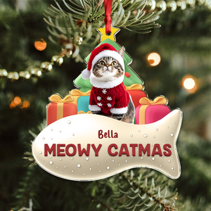 Custom Cat Photo Meowy Catmas 3D Effect Christmas Acrylic Ornament LM32 895919