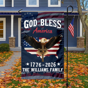 Custom Family Name Patriotic 250th Anniversary God Bless America Eagle 1776–2026 Garden Flag HO82 900870