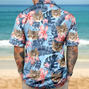 Custom Photo Funny Face Cat Tropical Floral Hawaii Shirt HA75 892262