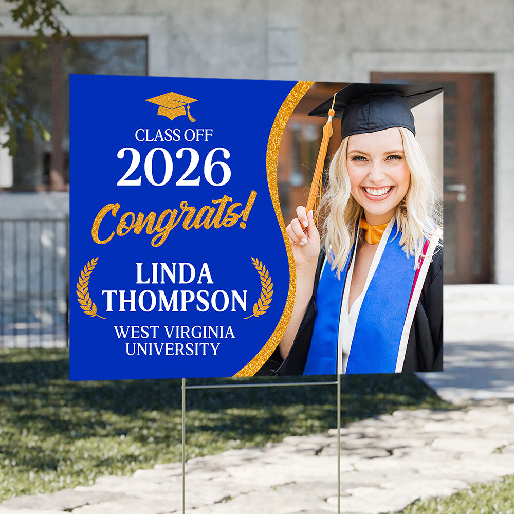 Custom Photo Congrats Class Of 2026 Glitter Graduation Yard Sign Party LM32 899439