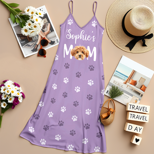 Custom Dog Photo - Dog's Mom Women's V-Neck Cami Maxi Dress HA75 892244