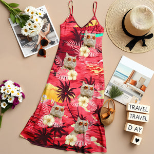 Custom Photo Dog Cat Tropical Hawaiian Aloha V-Neck Maxi Dress Summer Vacation Gift HA75 892508