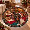 Custom Photo Dog Santa Hat 3D Illusion Round Rug, Christmas Home Decor HA75 57028