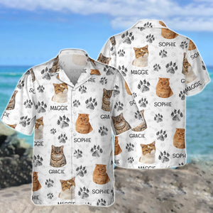 Custom Cat Photo With Paw Pattern Hawaii Shirt For Cat Lover TH10 894125