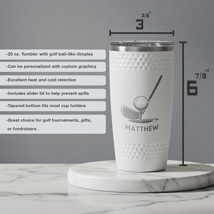 Personalized 20oz Insulated Dimpled Golf Tumbler, Custom Laser Engraved Golf Cup, White Golf Tumbler, Gift for Golf Lovers LM32 897597