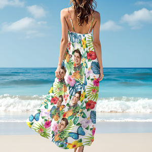 Custom Human Photo Tropical Women's V-Neck Cami Maxi Dress HO82 893608