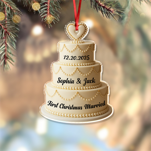 Personalized Wedding Cake - First Christmas Married Acrylic Ornament HA75 892976