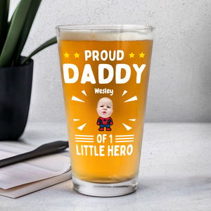 Custom Photo Proud Daddy of Little Heroes - Father's Day Personalized Gifts Custom Beer Glass for Dad, Superhero Lovers HO82 894058
