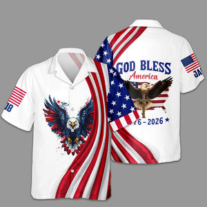 Personalized Patriotic 250th Anniversary God Bless America Eagle 1776–2026 Hawaiian Shirt HO82 901140