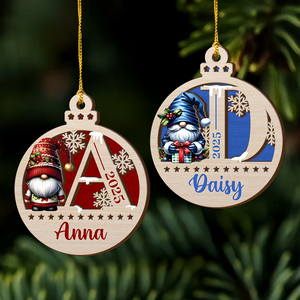 Personalized Letter Name Gnomes Christmas 2 Layer Wooden Ornament HA75 898300