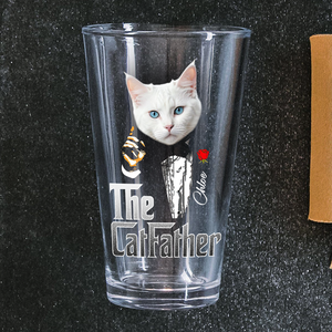 Custom Photo The Catfather Gentlemen Cat Print Beer Glass Personalized Gift For Dad HO82 893856