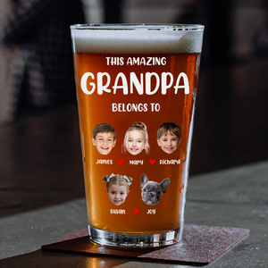 Custom Photo This Grandpa Belongs To Grandchildren Print Beer Glass Father's Day Gift HA75 892174