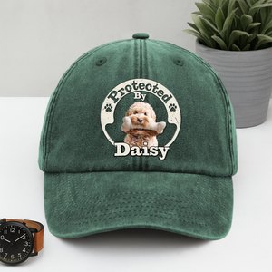 Custom Photo Protected By Human Dog Washed Denim Baseball Cap HO82 894142