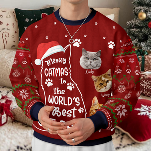 Custom Photo Meowy Catmas To The World Cat Ugly Sweater CH07 899462