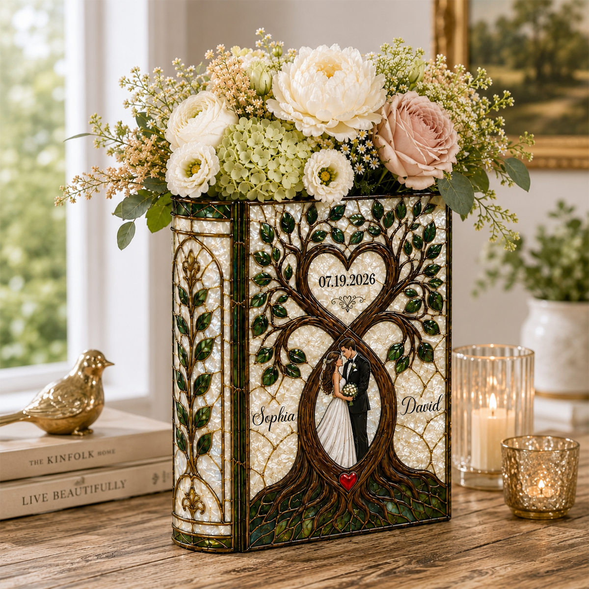 Custom Groom & Bride Wedding 3D Effect Print Book Vase Newlywed Gift CH07 180194