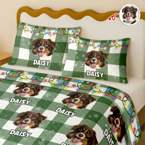 Custom Dog Photo Name Snow Christmas Light Holiday Bedding Set CH07 899086