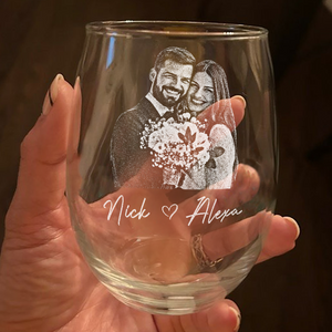 Custom Couple Portrait Photo Engraved Stemless Wine Glass, Gift For Valentine's Day, Wedding Anniversary HO82 900748