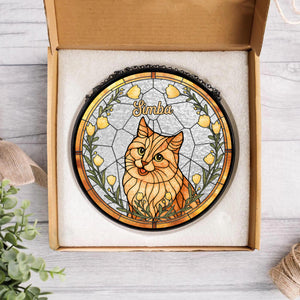 Custom Cat Photo With Flower Memorial Stained Glass Suncatcher, Pet Loss Gift HO82 894328