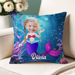 Custom Kid Photo Mermaid Princess Pillow Gifts for Girls CH07 896476