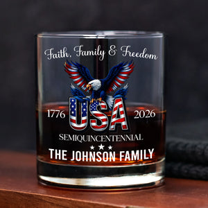 Custom Name Faith, Family & Freedom America 250 Years Patriotic Whiskey Glass LM32 897719