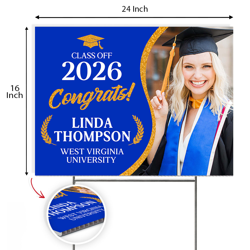 Custom Photo Congrats Class Of 2026 Glitter Graduation Yard Sign Party LM32 899439