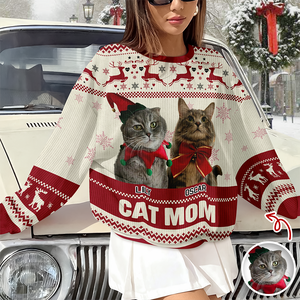 Custom Photo Cat Mom Pawlidays - Personalized Christmas Ugly Sweatshirt CH07 899372