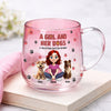 Personalized A Girl And Her Dog Pink Gradient Glass Mug - Gift For Dog Mom, Mother's Day HO82 901760