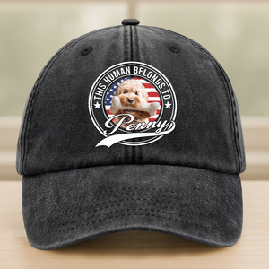 Custom Photo Human Belongs To Dog Cat Pet Washed Denim Baseball Cap HA75 892464