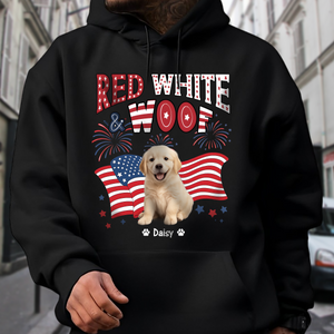 Custom Dog Photo Red White Woof Dark Shirt HA75 892642