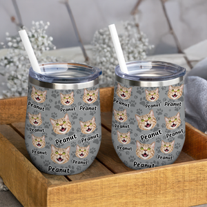 Custom Photo Funny Pet Face Pattern Dog Cat Wine Tumbler HA75 892342