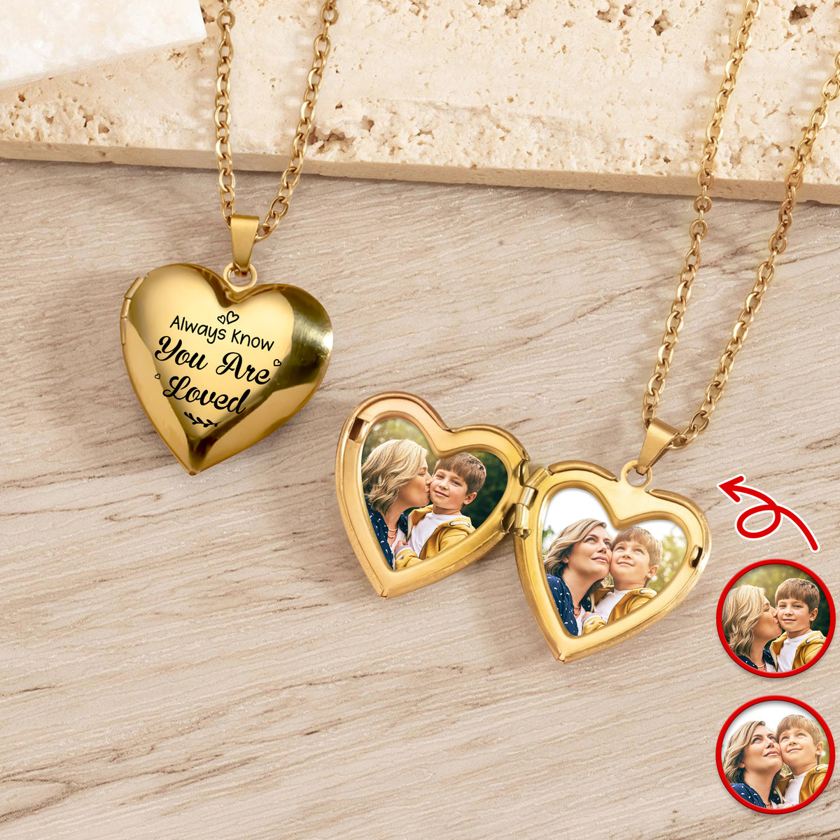 Custom Photo Always Know You Are Loved Heart Locket Necklace HA75 920700