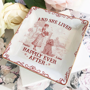 And She Lived Happily Ever After Dog Toile De Jouy Personalized Jewelry Dish LM32 893845