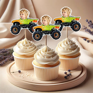 Custom Kid Face Riding Monster Truck Decoration Cupcake Toppers HA75 892008