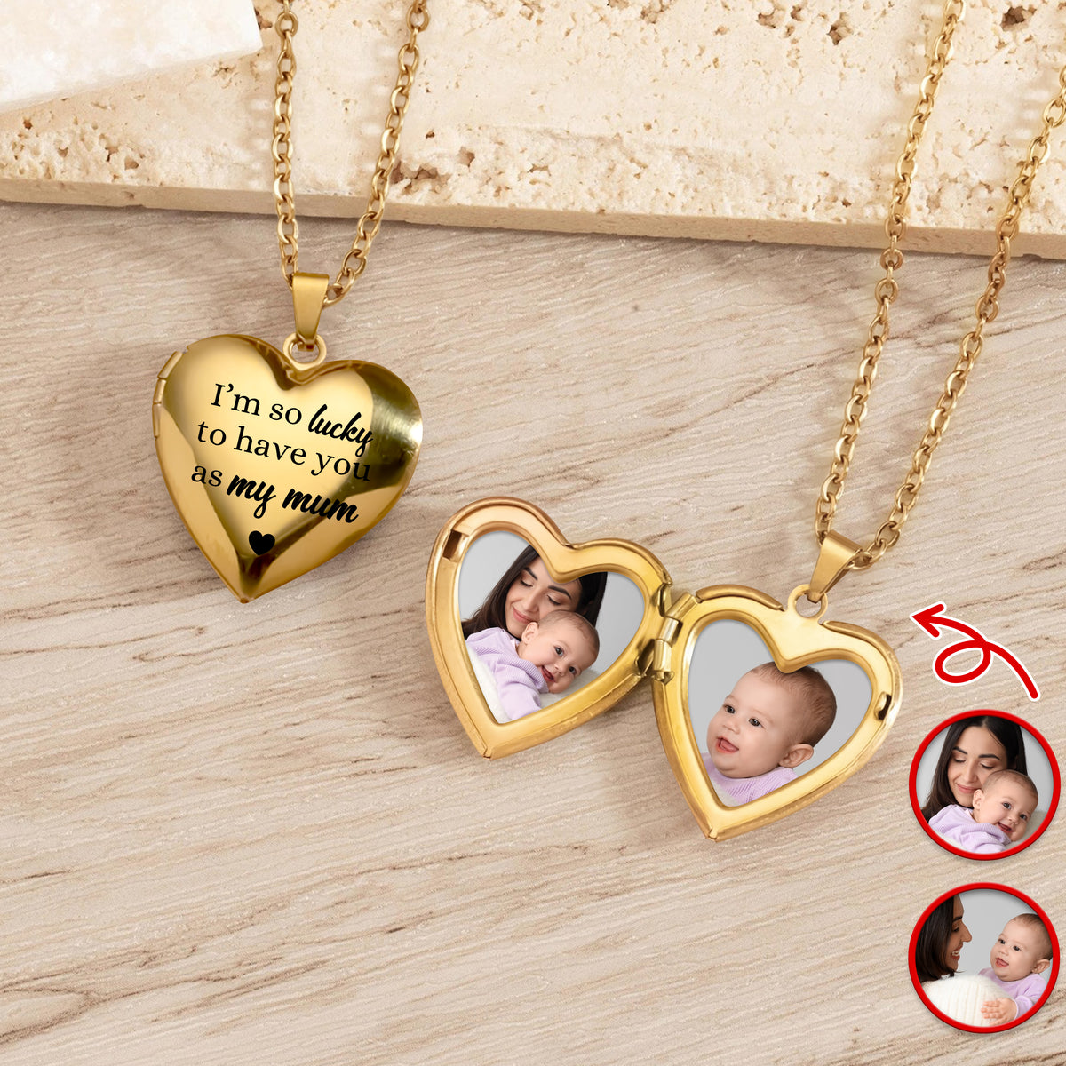 Custom Photo I'm So Lucky To Have You As My Mom Heart Locket Necklace HA75 920698