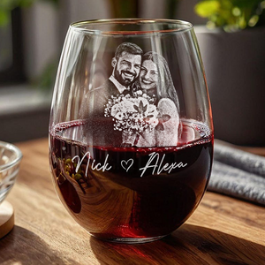 Custom Couple Portrait Photo Engraved Stemless Wine Glass, Gift For Valentine's Day, Wedding Anniversary HO82 900748