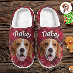 Custom Dog Photo Flannel Patten Slipper Xmas Gift For Dog Lovers CH07 896270