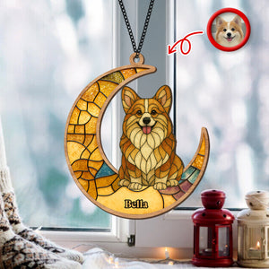 Custom Dog Photo Glass Effect Dog On The Moon Suncatcher LM32 895419