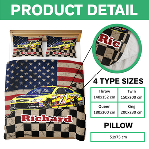 Personalized Racing Photo Checkered Flag Bedding Set Gift For Car Lovers CH07 899918