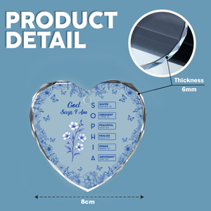 God Says I Am Name Letter In Bible Toile De Jouy Style - Personalized Heart Glass Ornament CH07 896964