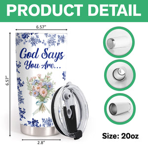 Personalized Name Letter God Says I Am Flower Toile De Jouy Style Fat Tumbler LM32 895361