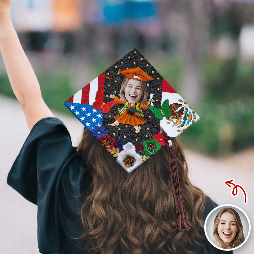Custom Funny Face Class Of 2026 Country Flag Graduation Cap Topper TH10 169203