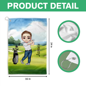 Personalised Soft Quick Dry Cartoon Character Golf Waffle Towel with Carabiner Golf Accessories Birthday Gift for Golf Player HO82 900916